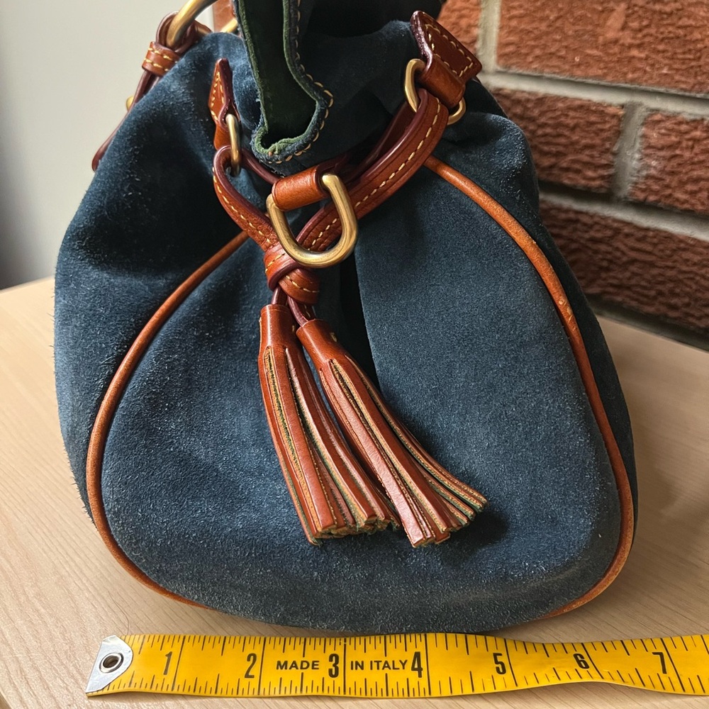 Dooney & Bourke Navy Suede Bag with Tan Leather - Picture 13 of 16